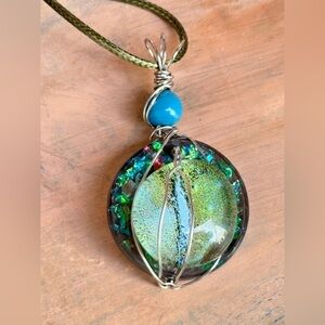 Blue Pendant OOAK Handmade necklace, brutalist, ART TO WEAR glass 4269 T